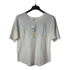 Greige Womens Short Sleeve Dolman Sweater Size XL Rhinestone Embellished New